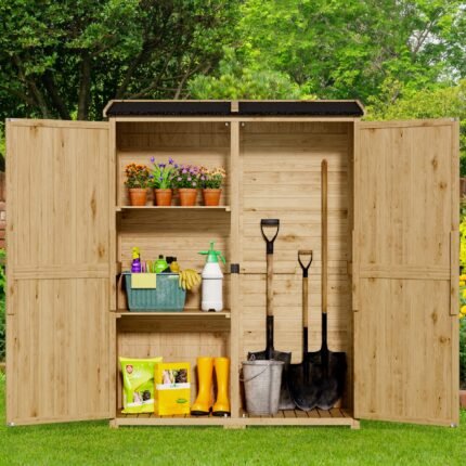 Outdoor Storage Shed, Lofka Outdoor Storage Cabinet with Waterproof Roof and 2 Removable Shelves Garden Shed for Backyard, Patio, Lawn