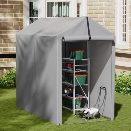 Vineego 3x6x5 ft Outdoor Storage Shed Portable Garage Shelter, Outdoor Shed with Roll-up Zipper Door, Storage Shelter for Motorcycle, Lawn Mower, Bike, Anti-Snow Portable Garage Kit Tent, Grey